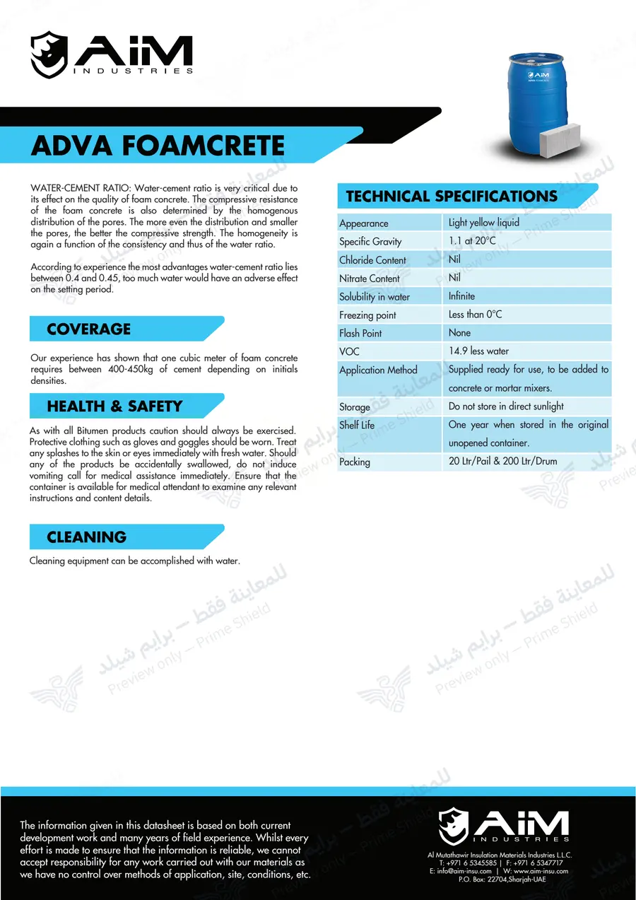 الصفحة 11 من 12 — ADVA FOAMCRETE — النشرة الرسمية (EN)