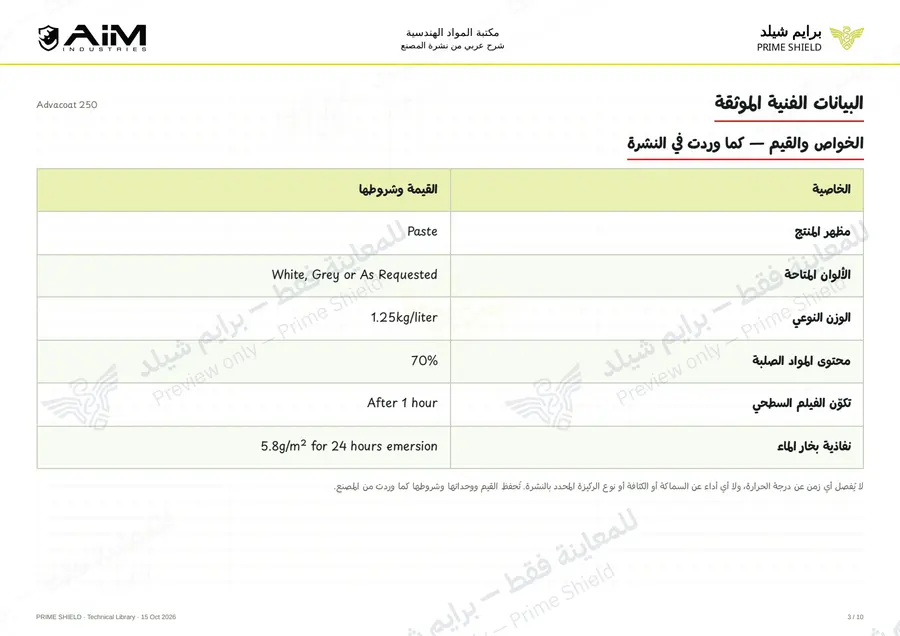 الصفحة 3 من 12 — Advacoat 250 — الشرح العربي