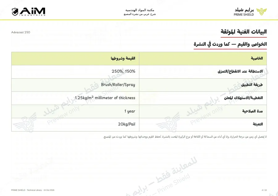 الصفحة 4 من 12 — Advacoat 250 — الشرح العربي