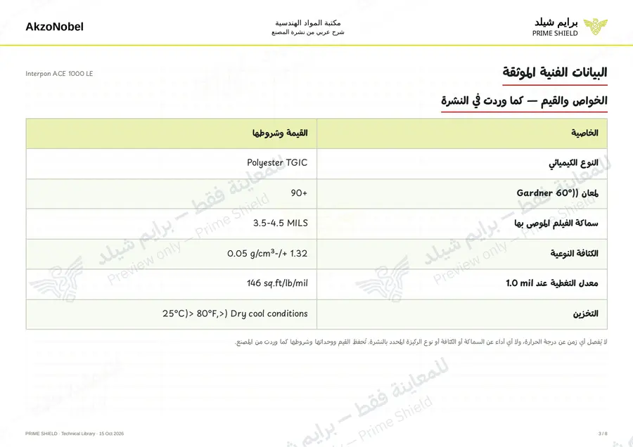 الصفحة 3 من 11 — Interpon ACE 1000 LE — الشرح العربي