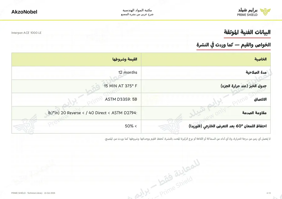 الصفحة 4 من 11 — Interpon ACE 1000 LE — الشرح العربي