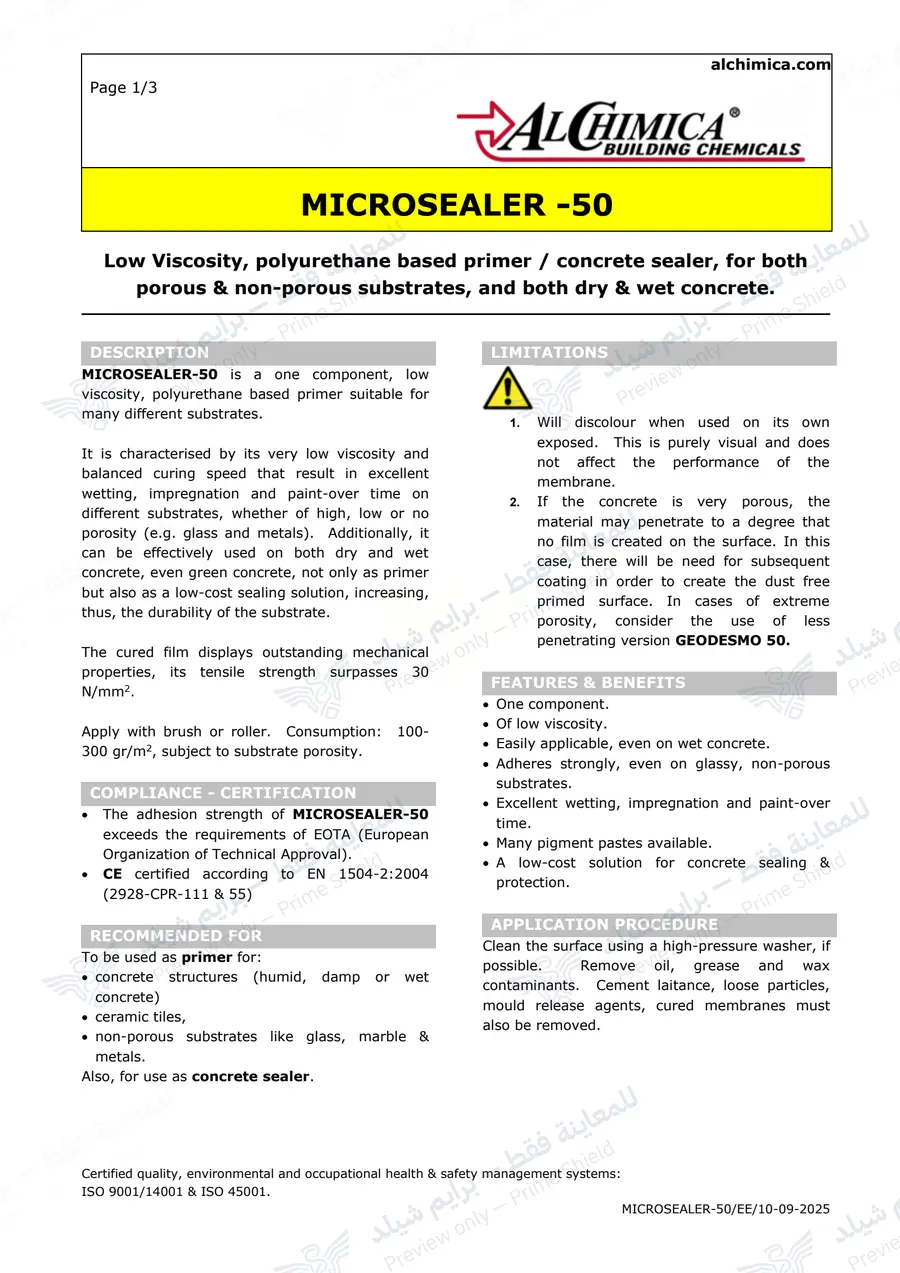 الصفحة 9 من 11 — Microsealer-50 — النشرة الرسمية (EN)