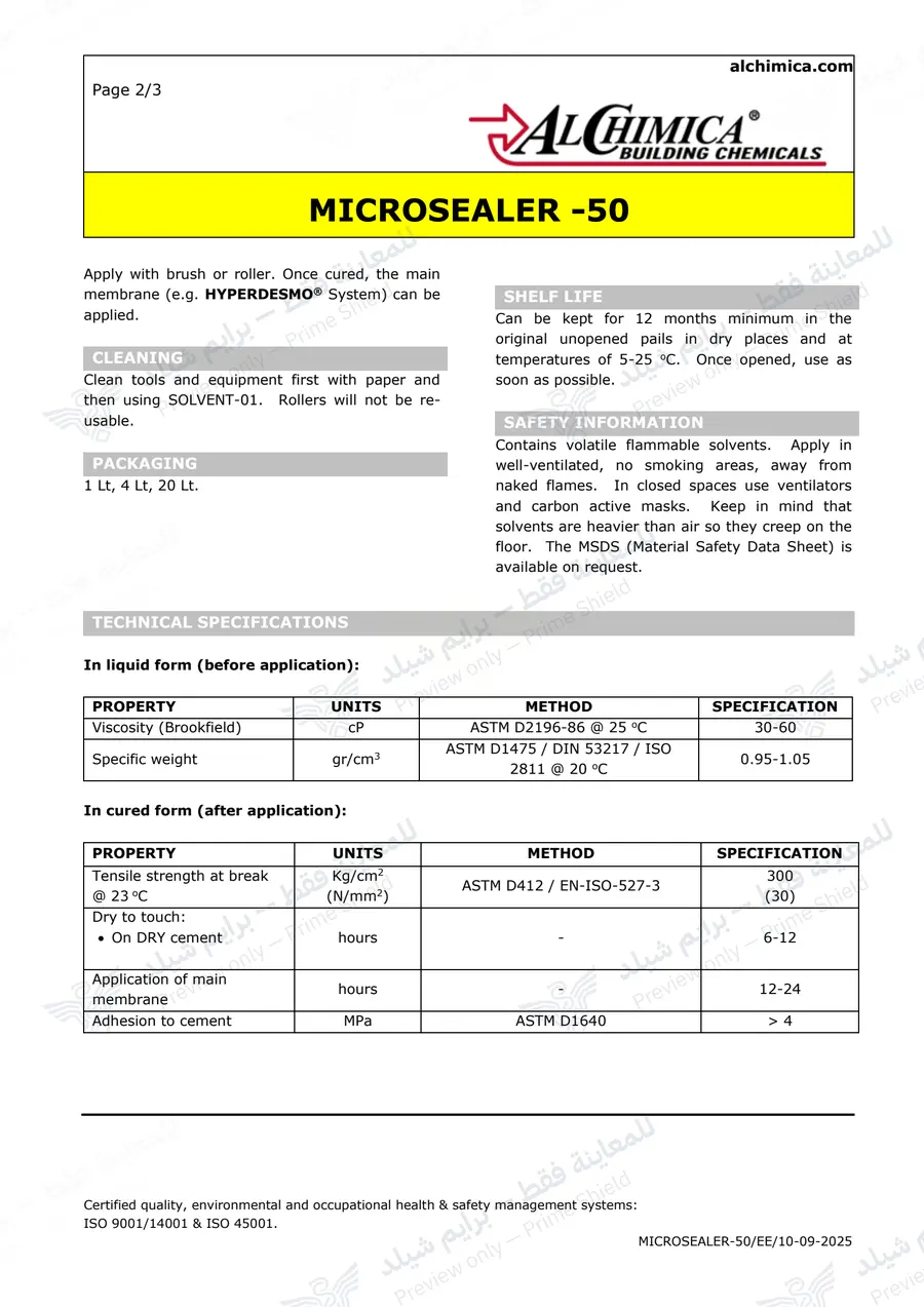 الصفحة 10 من 11 — Microsealer-50 — النشرة الرسمية (EN)