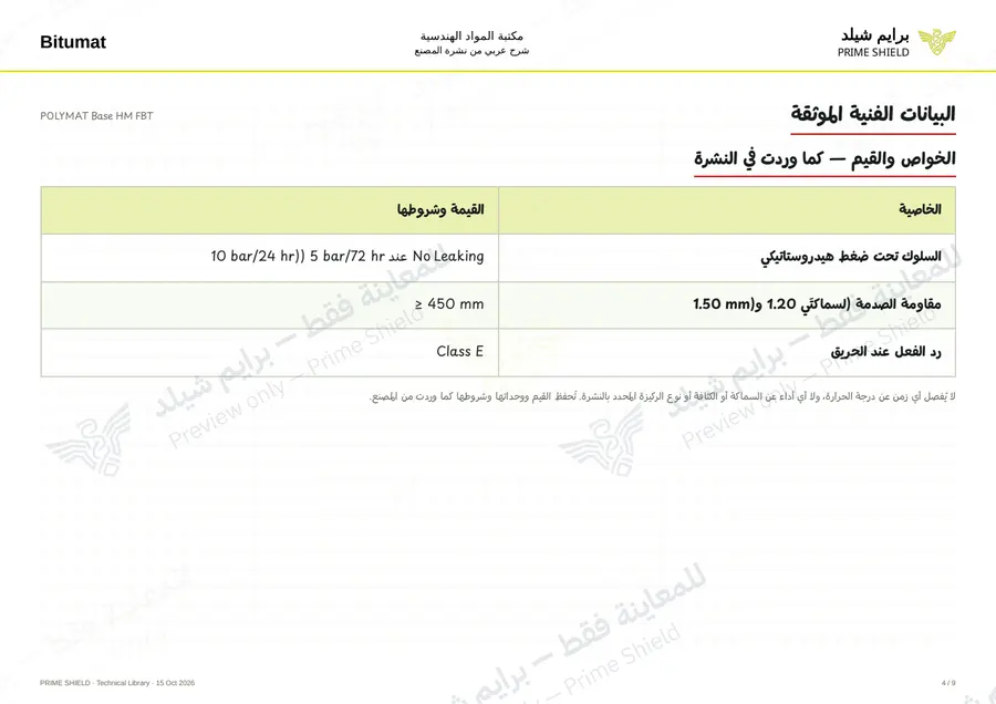 Page 4 of 12 — POLYMAT Base HM FBT — Arabic explanation