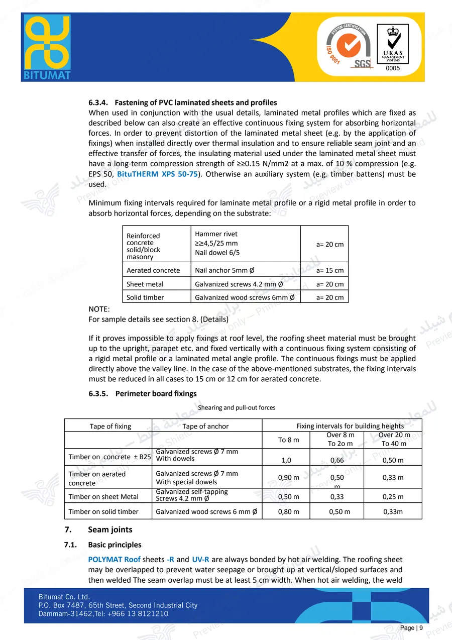 الصفحة 21 من 34 — POLYMAT Roofing Installation Guide — النشرة الرسمية (EN)