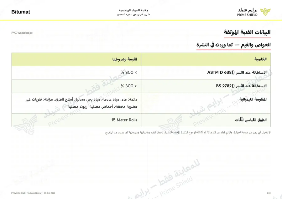 الصفحة 4 من 12 — PVC Waterstops — الشرح العربي