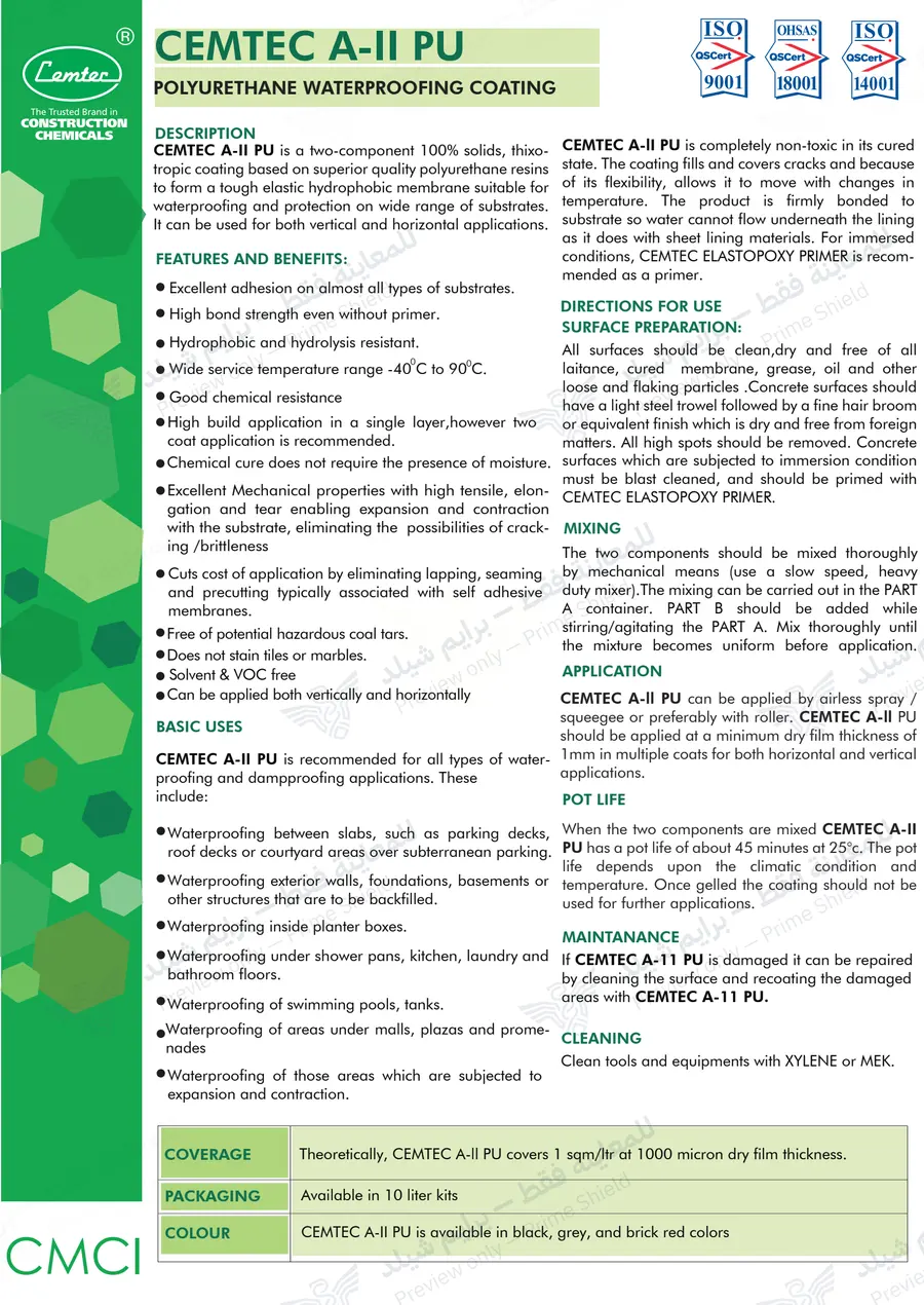 الصفحة 10 من 11 — CEMTEC A-II PU — النشرة الرسمية (EN)