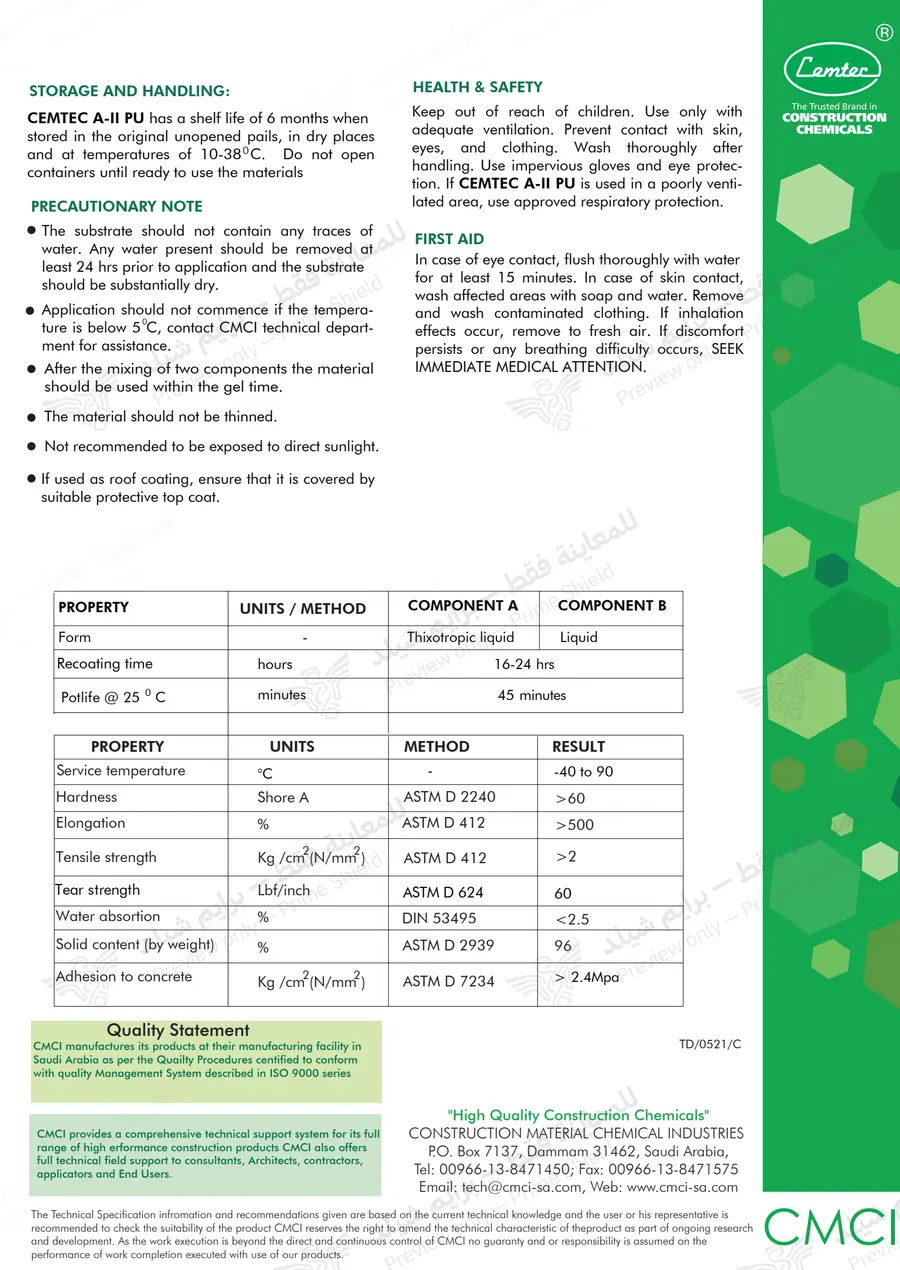 الصفحة 11 من 11 — CEMTEC A-II PU — النشرة الرسمية (EN)