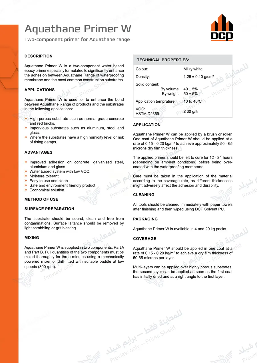 الصفحة 8 من 9 — Aquathane Primer W — النشرة الرسمية (EN)