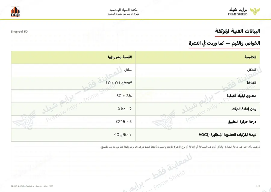 الصفحة 3 من 10 — Bituproof 50 — الشرح العربي