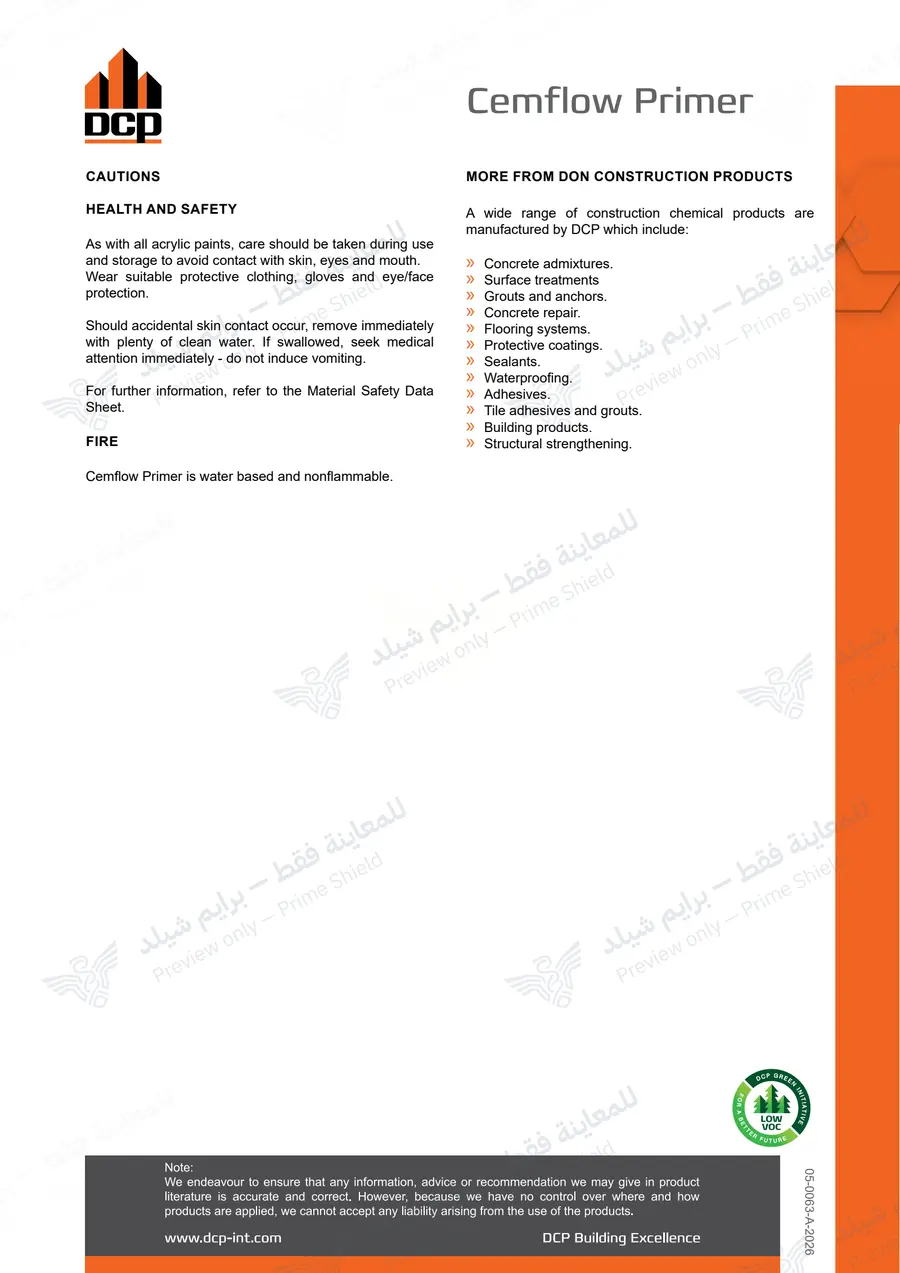 الصفحة 10 من 10 — Cemflow Primer — النشرة الرسمية (EN)