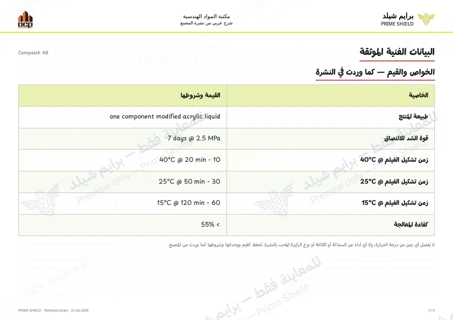 الصفحة 3 من 11 — Cempatch AB — الشرح العربي
