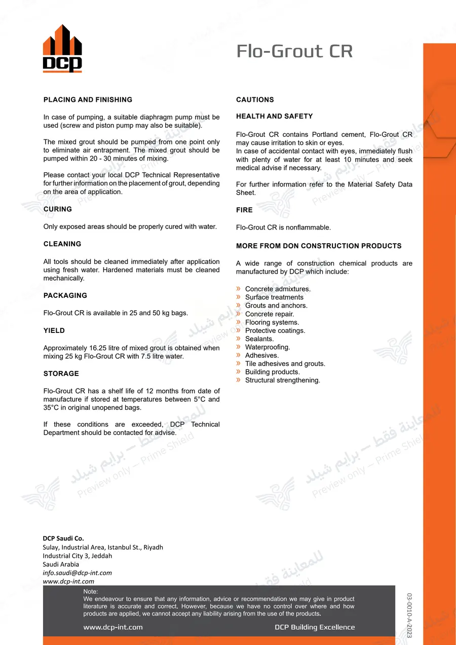 Page 10 of 10 — Flo-Grout CR — Official sheet (EN)
