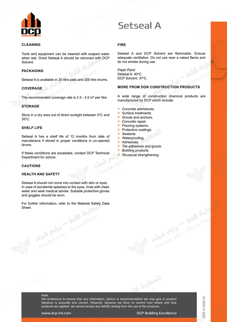 الصفحة 10 من 10 — Setseal A — النشرة الرسمية (EN)