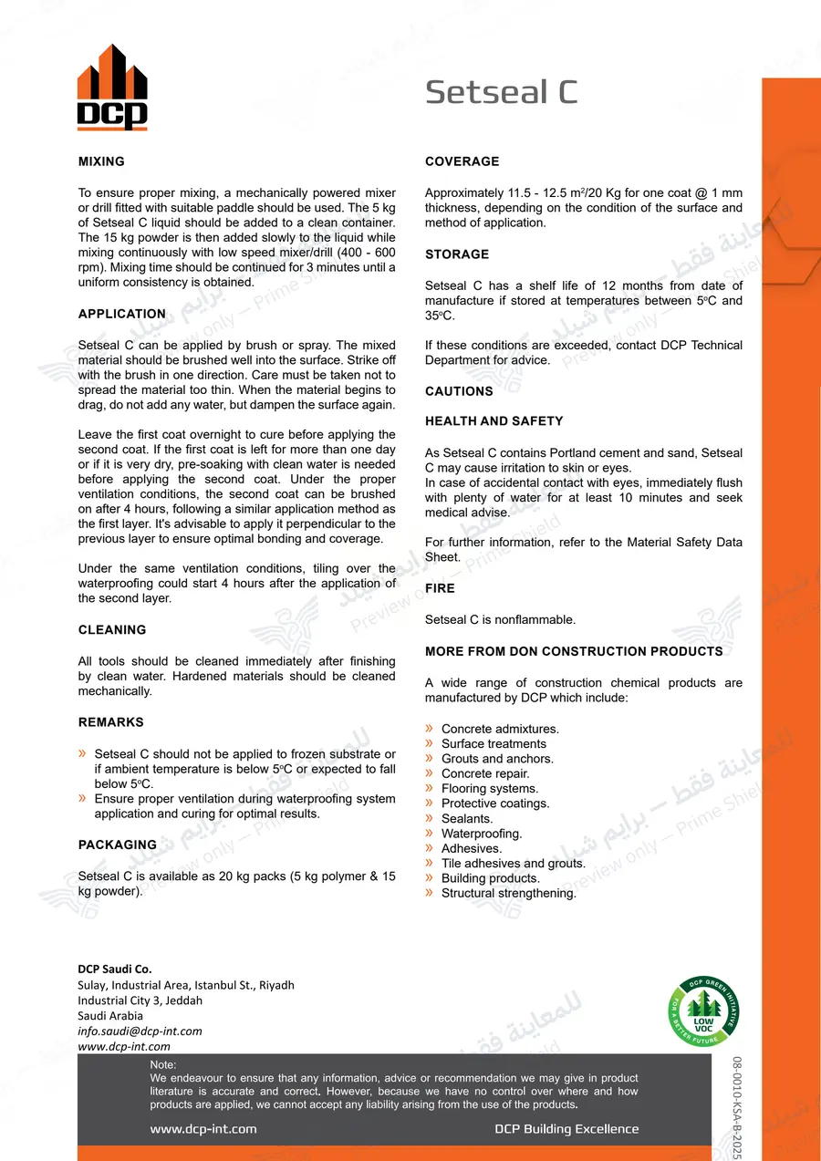 الصفحة 10 من 10 — Setseal C — النشرة الرسمية (EN)