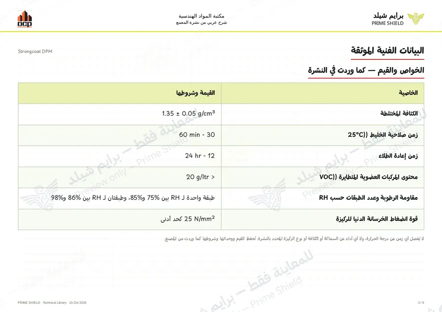 الصفحة 3 من 11 — Strongcoat DPM — الشرح العربي