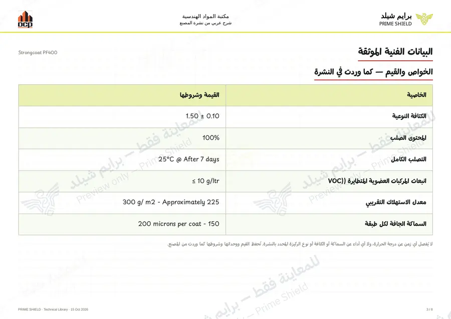 الصفحة 3 من 12 — Strongcoat PF400 — الشرح العربي