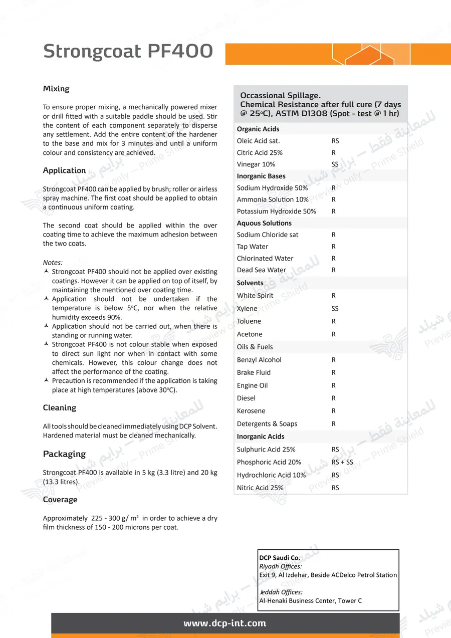 الصفحة 10 من 12 — Strongcoat PF400 — النشرة الرسمية (EN)