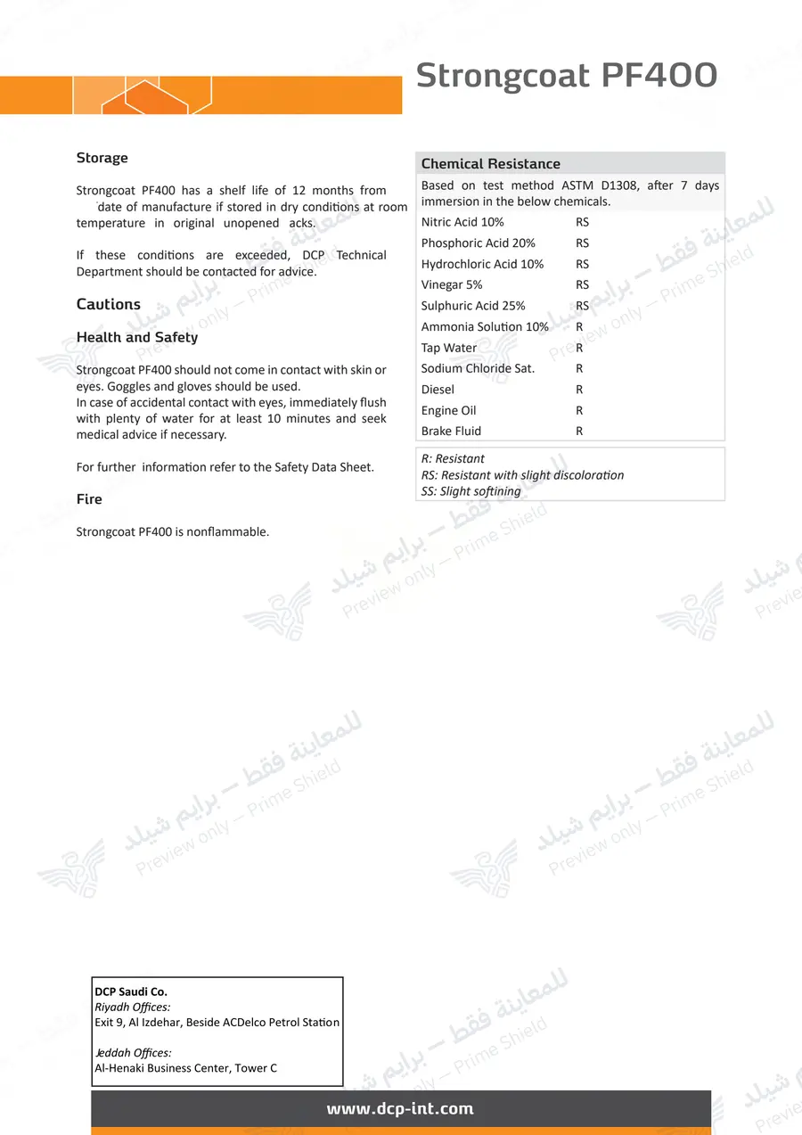 الصفحة 11 من 12 — Strongcoat PF400 — النشرة الرسمية (EN)