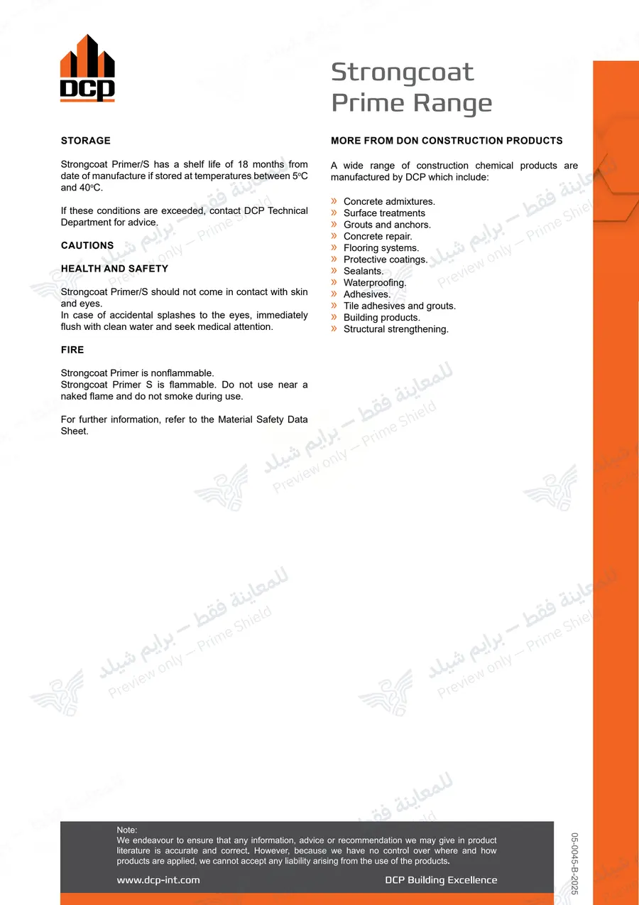 الصفحة 11 من 11 — Strongcoat Primer Range — النشرة الرسمية (EN)