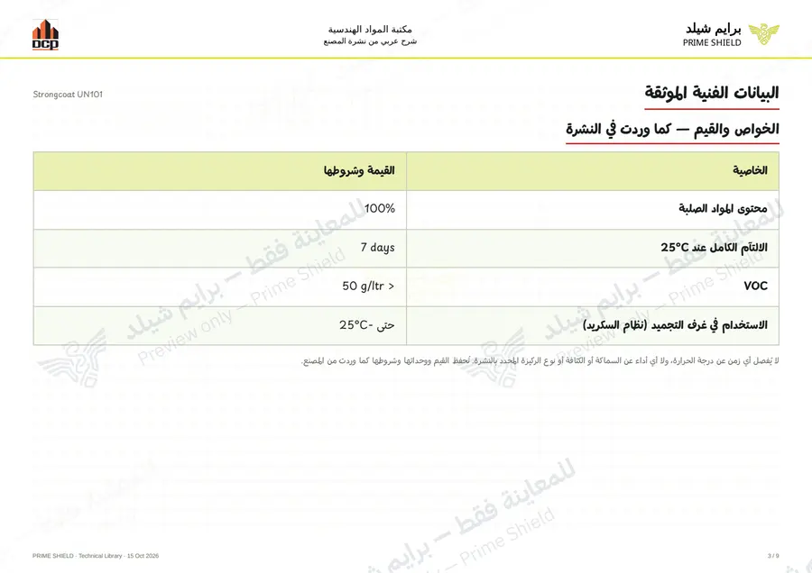 الصفحة 3 من 13 — Strongcoat UN101 — الشرح العربي