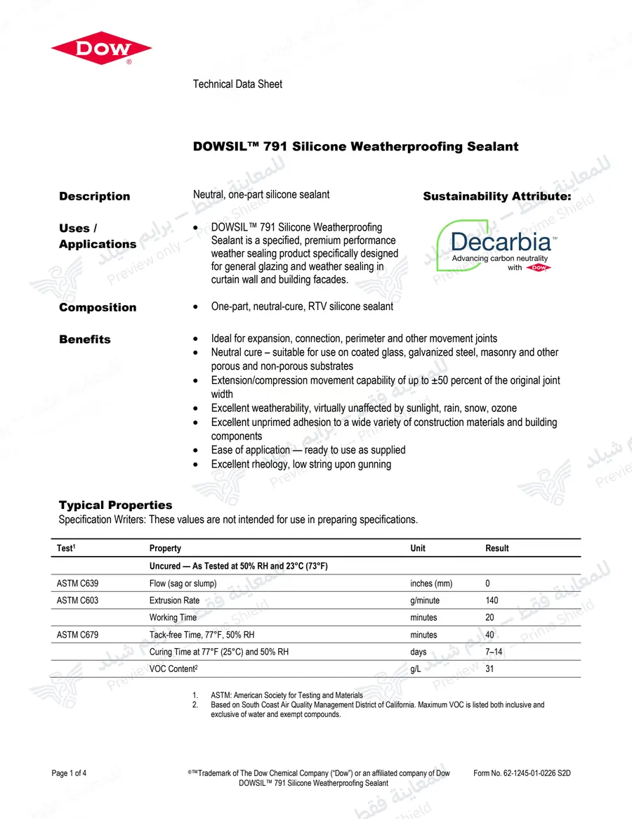 الصفحة 10 من 13 — 791 Weatherproofing Sealant — النشرة الرسمية (EN)