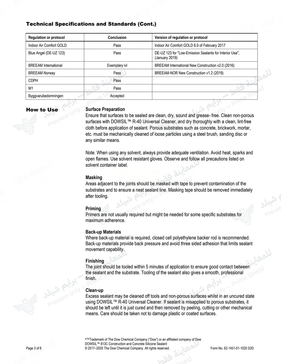 الصفحة 13 من 16 — 813C Construction and Concrete Silicone — النشرة الرسمية (EN)