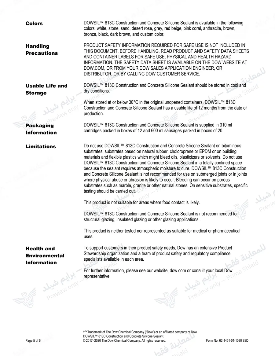 الصفحة 15 من 16 — 813C Construction and Concrete Silicone — النشرة الرسمية (EN)