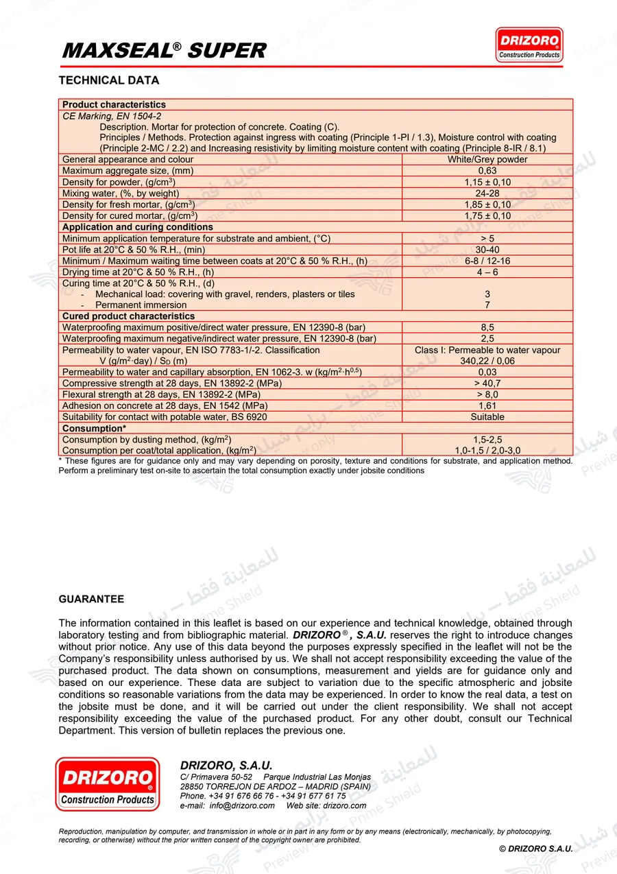 Page 18 of 18 — Maxseal Super — Official sheet (EN)