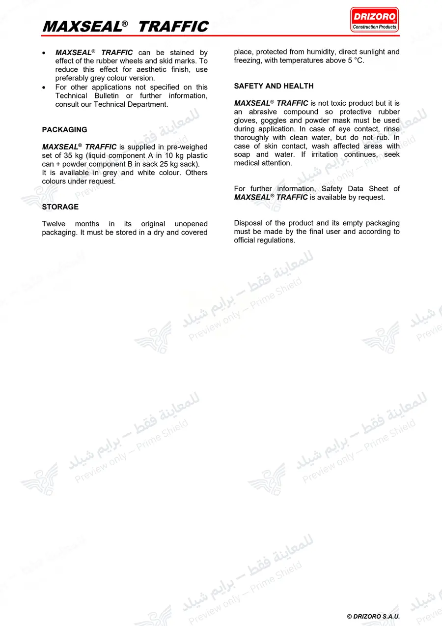 الصفحة 14 من 19 — Maxseal Traffic — النشرة الرسمية (EN)