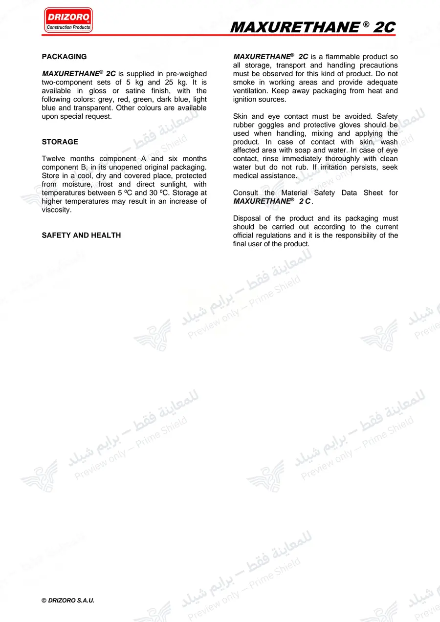 الصفحة 15 من 16 — Maxurethane 2C — النشرة الرسمية (EN)