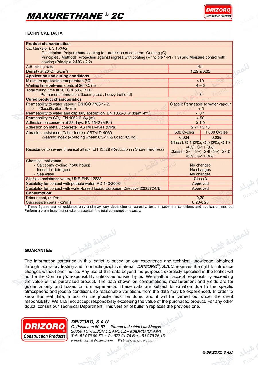 الصفحة 16 من 16 — Maxurethane 2C — النشرة الرسمية (EN)