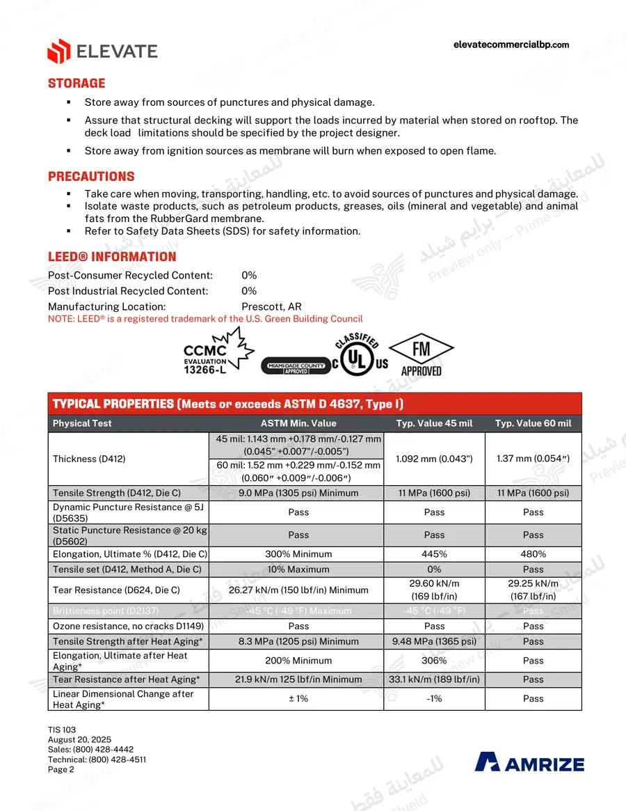 الصفحة 10 من 11 — Low-Slope Fire Retardant RubberGard EPDM — النشرة الرسمية (EN)