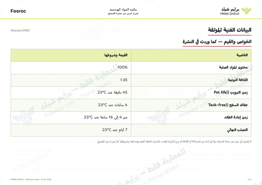 الصفحة 3 من 12 — Nitocote EN901 — الشرح العربي