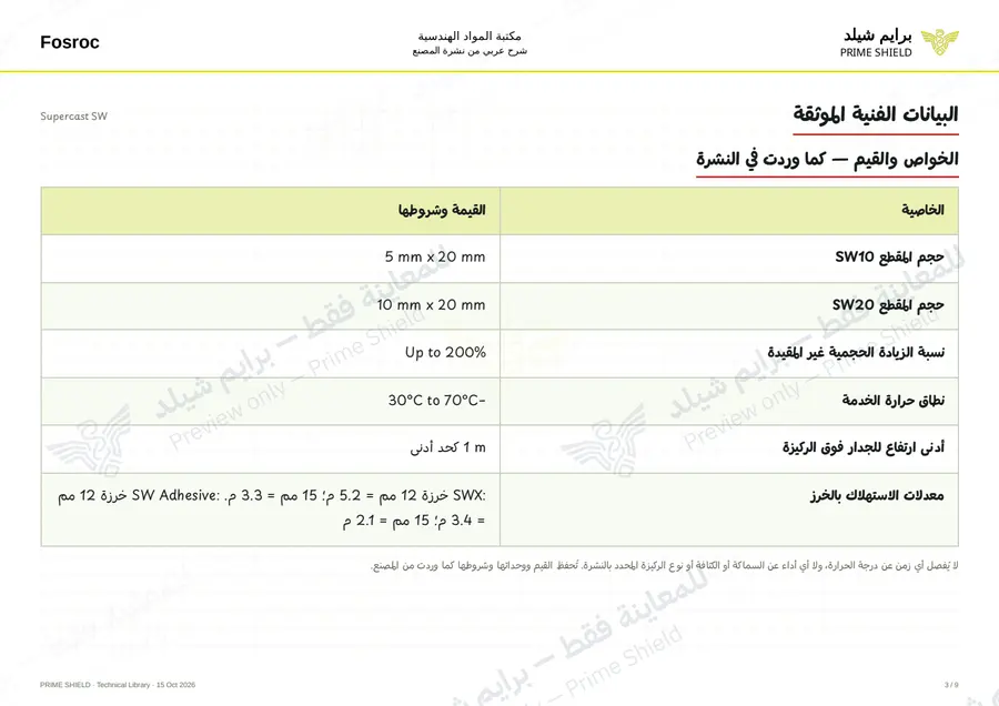 Page 3 of 13 — Supercast SW — Arabic explanation