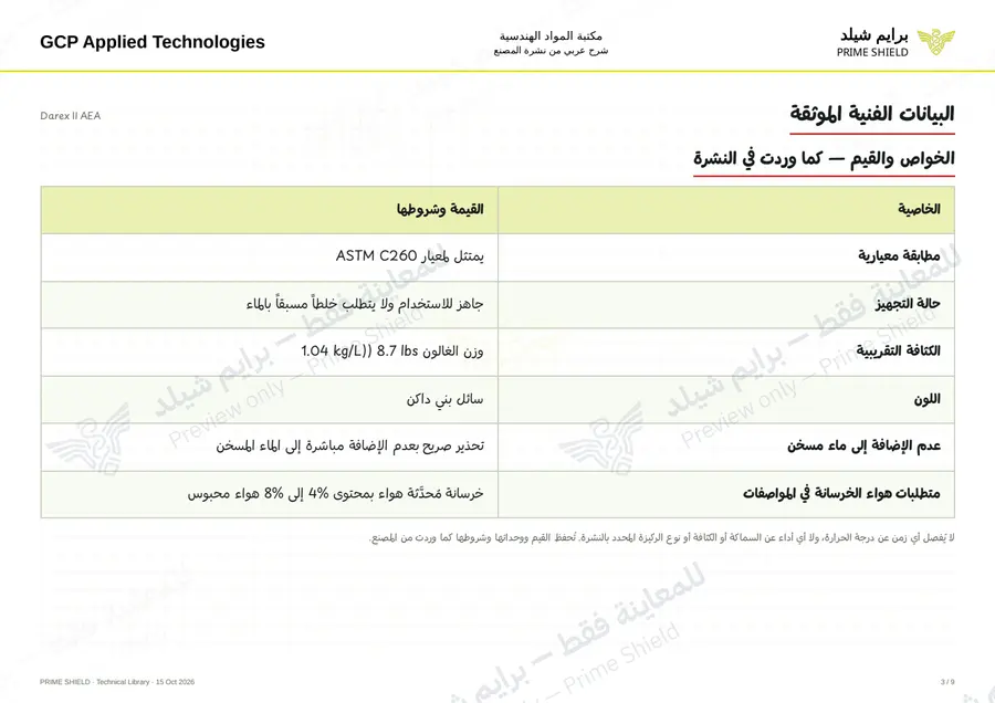 الصفحة 3 من 11 — Darex II AEA — الشرح العربي