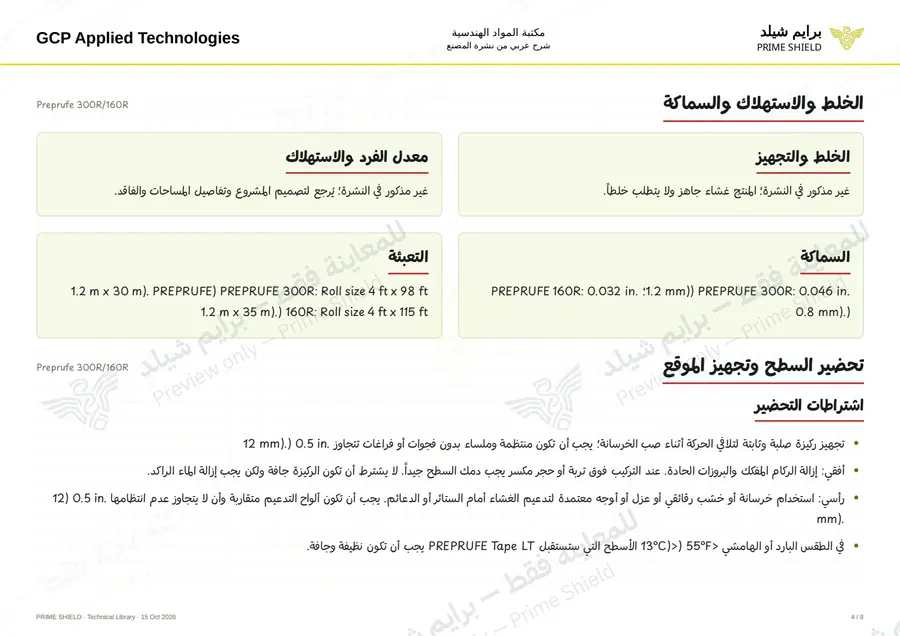 الصفحة 4 من 16 — Preprufe 300R/160R — الشرح العربي