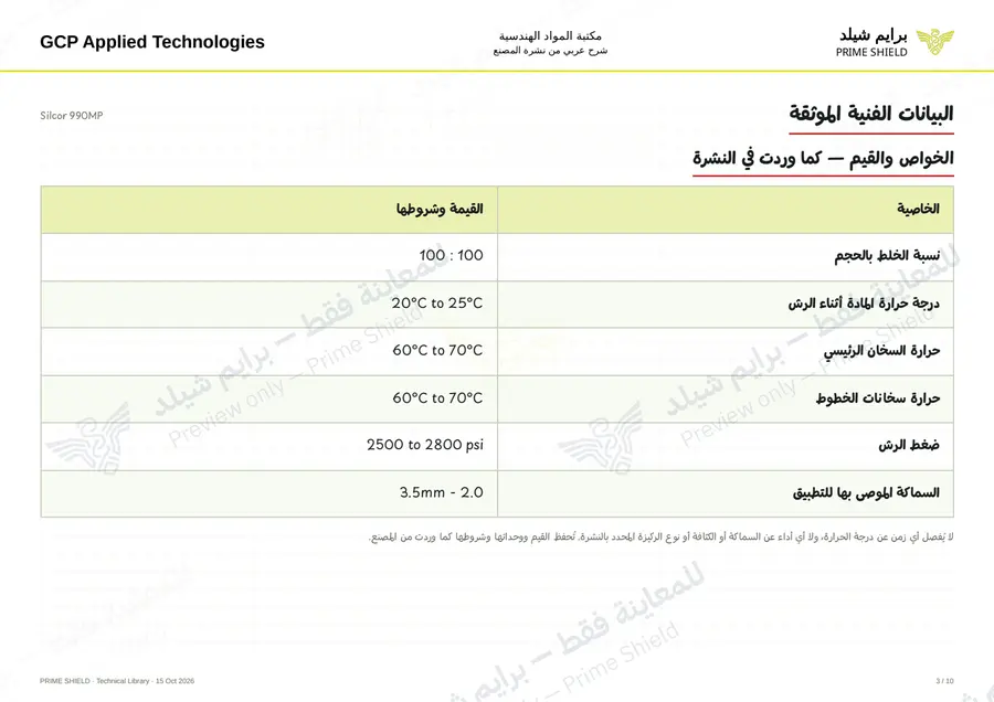 الصفحة 3 من 17 — Silcor 990MP — الشرح العربي