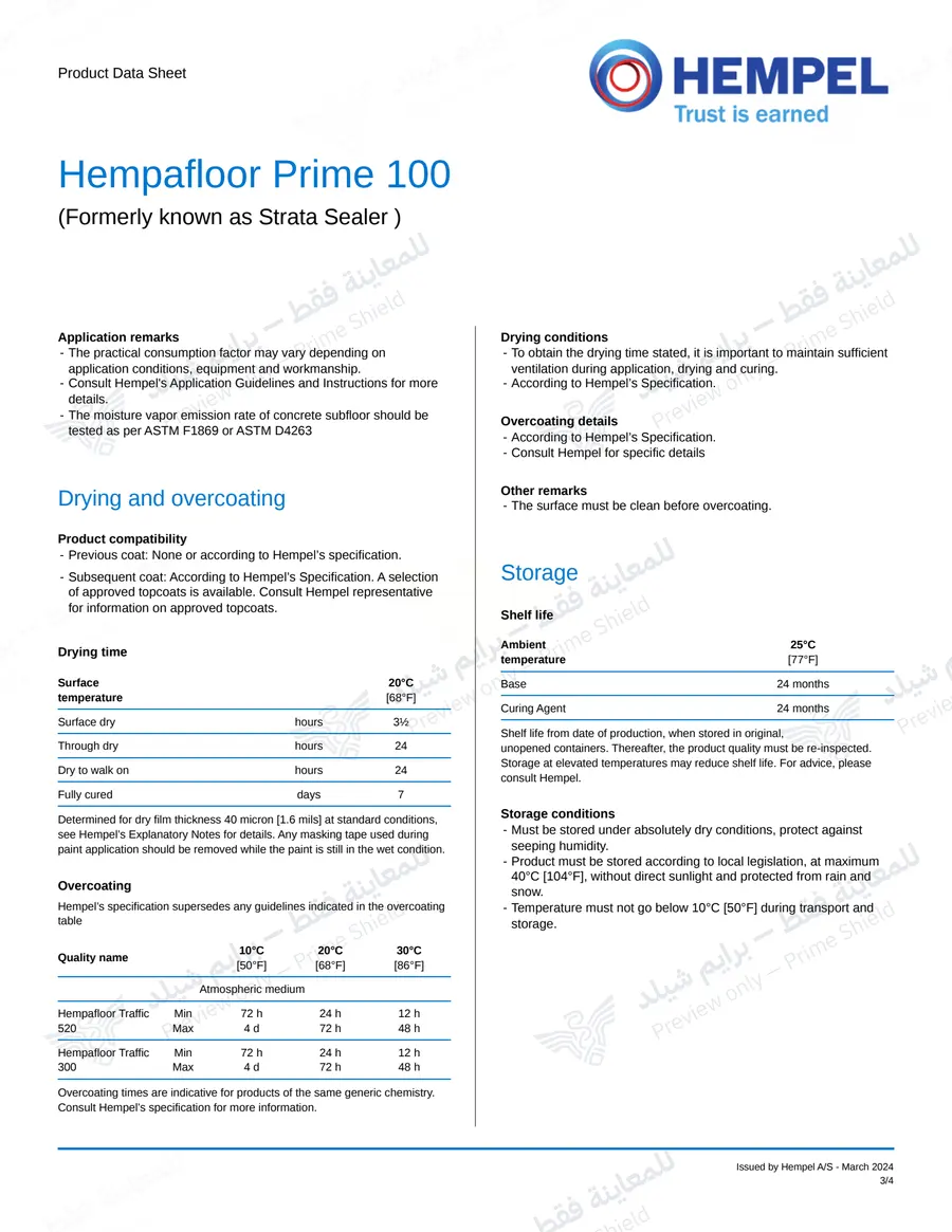 الصفحة 11 من 12 — Hempafloor Prime 100 — النشرة الرسمية (EN)