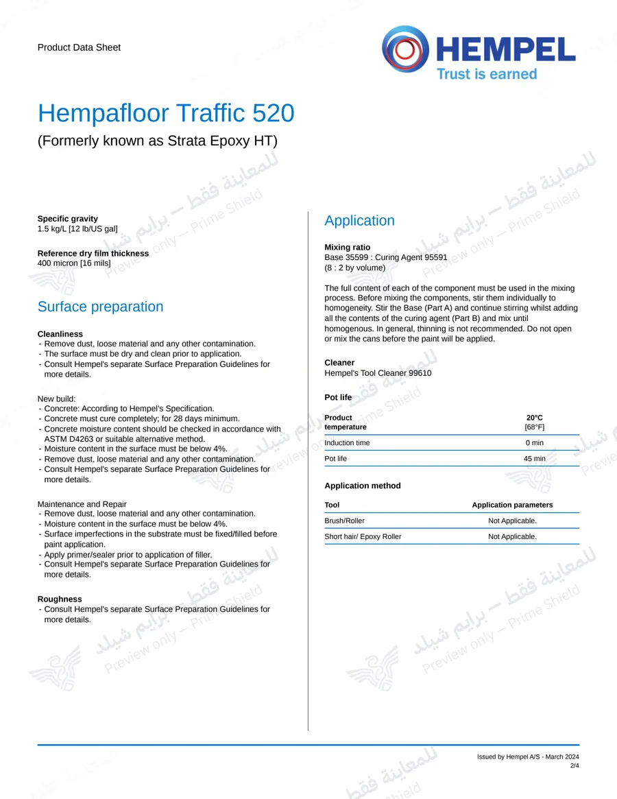 Page 12 of 14 — Hempafloor Traffic 520 — Official sheet (EN)