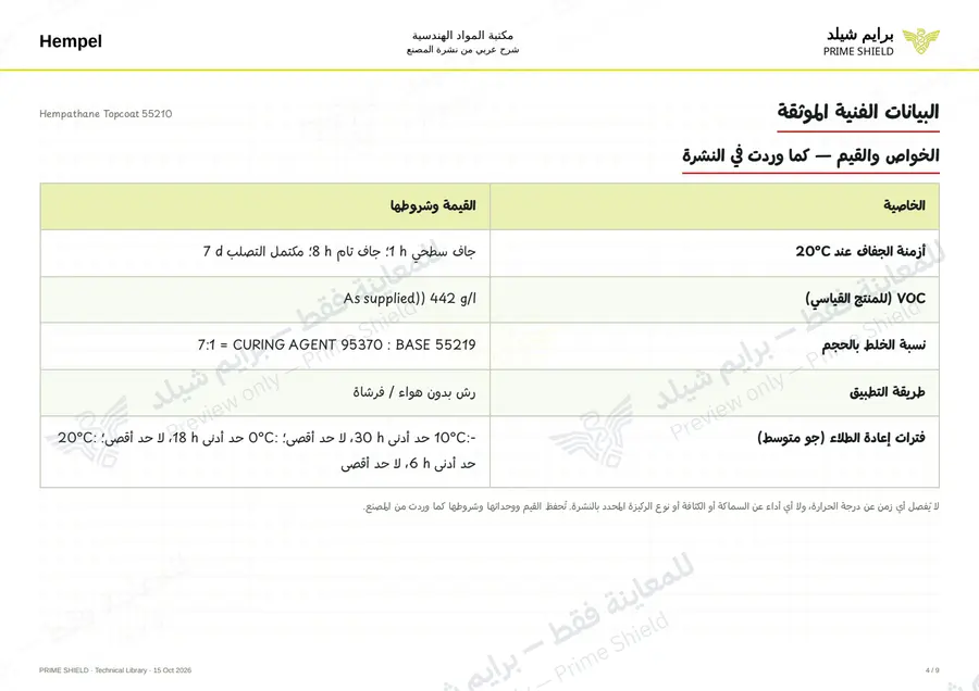 الصفحة 4 من 11 — Hempathane Topcoat 55210 — الشرح العربي