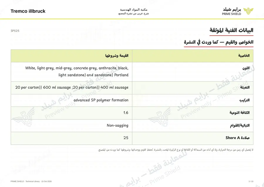 Page 3 of 12 — SP525 — Arabic explanation