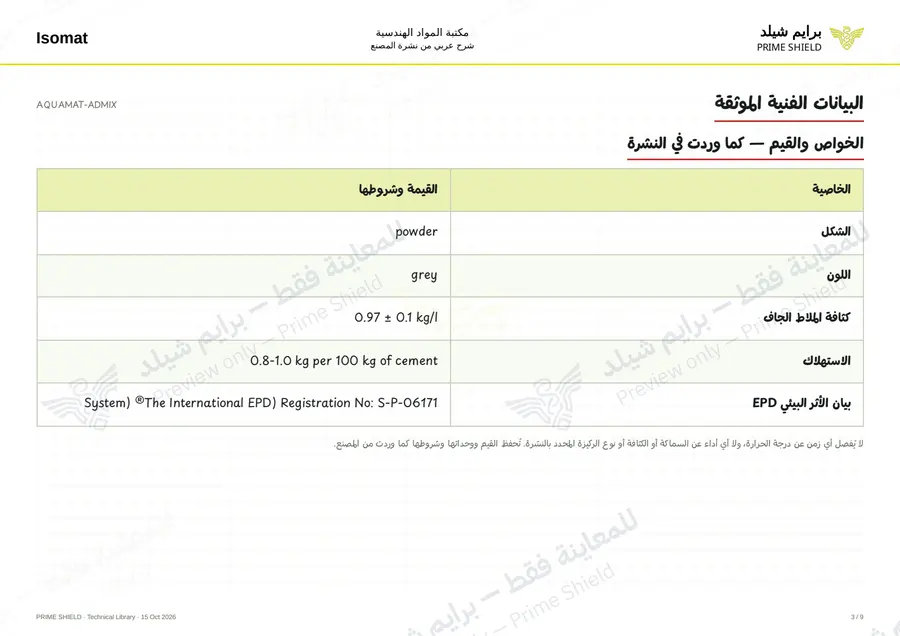 الصفحة 3 من 11 — AQUAMAT-ADMIX — الشرح العربي