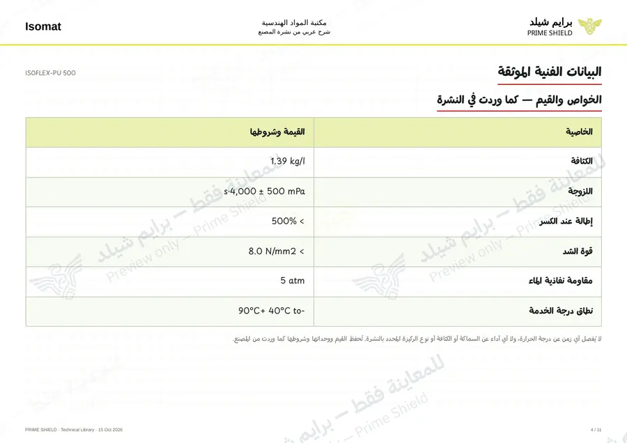 الصفحة 4 من 16 — ISOFLEX-PU 500 — الشرح العربي