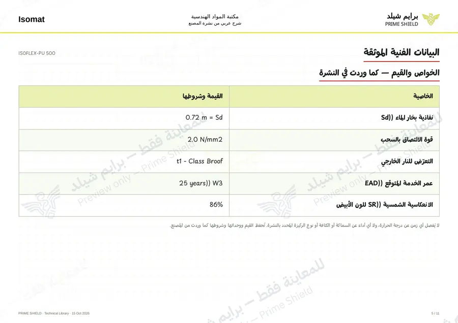 الصفحة 5 من 16 — ISOFLEX-PU 500 — الشرح العربي