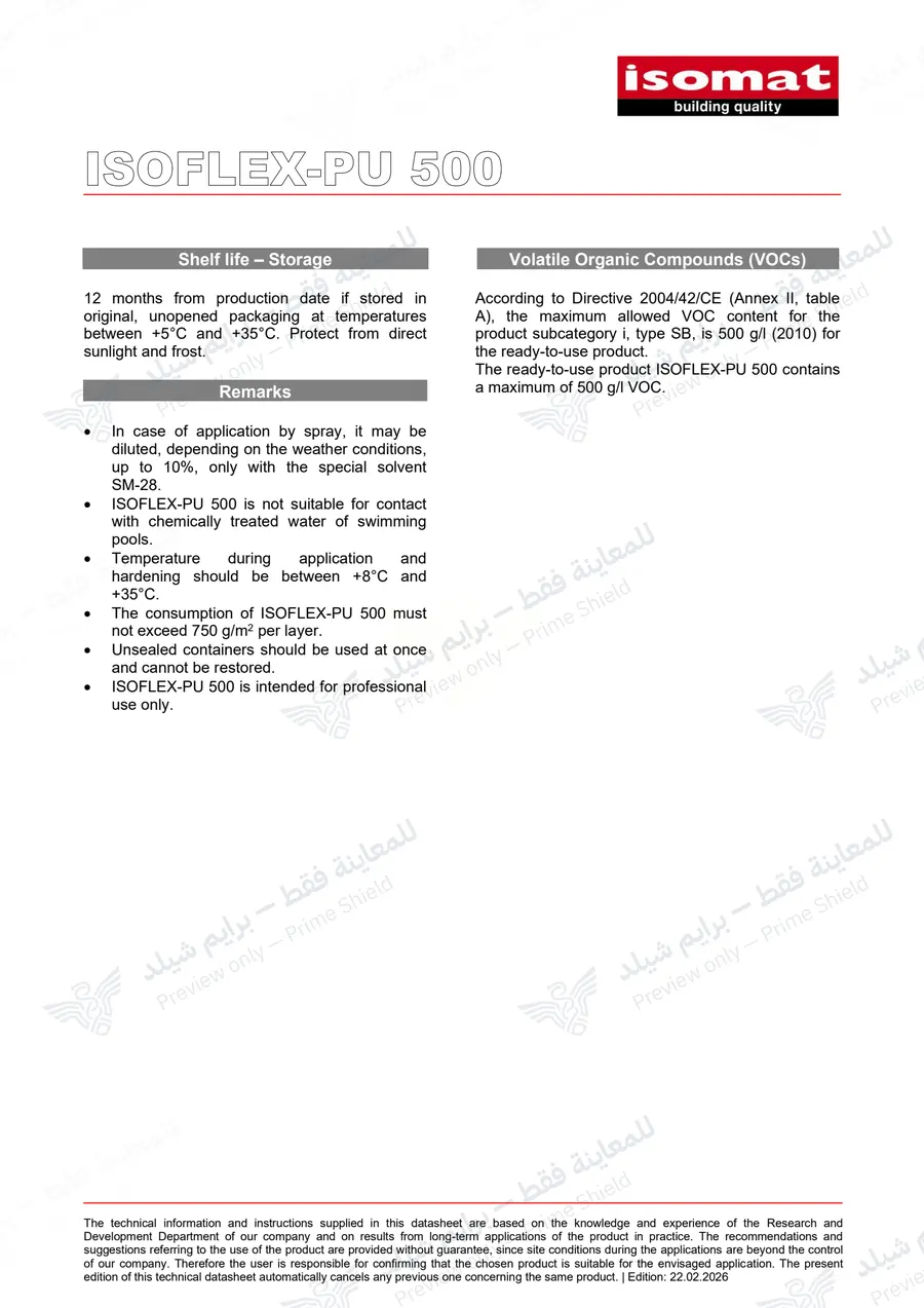 الصفحة 15 من 16 — ISOFLEX-PU 500 — النشرة الرسمية (EN)