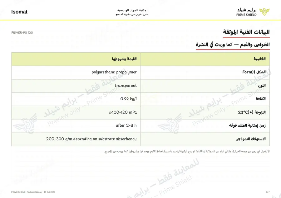 الصفحة 3 من 8 — PRIMER-PU 100 — الشرح العربي