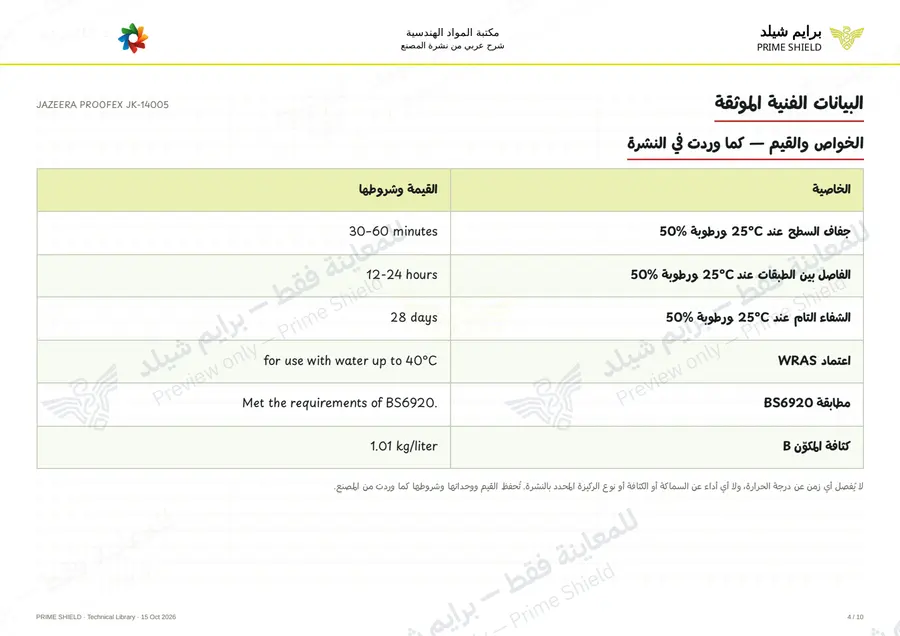 Page 4 of 13 — JAZEERA PROOFEX JK-14005 — Arabic explanation