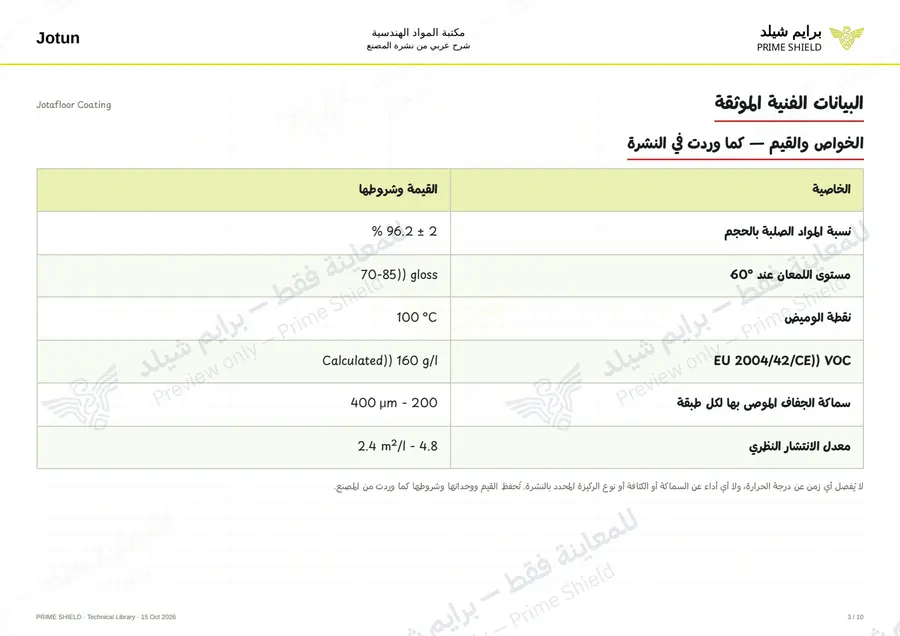 الصفحة 3 من 15 — Jotafloor Coating — الشرح العربي