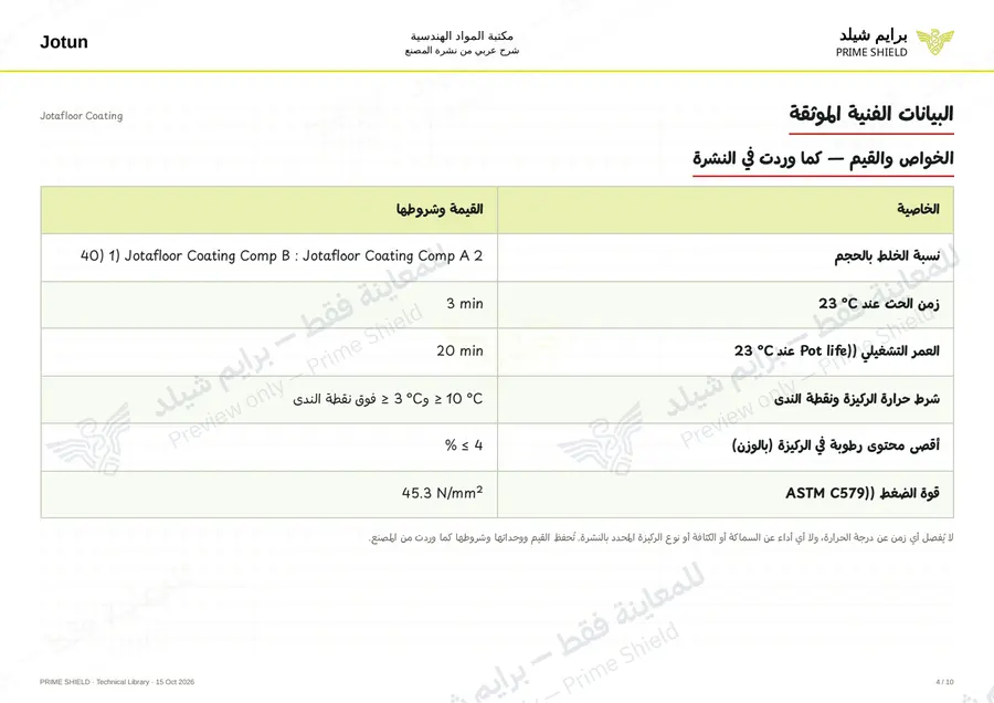 الصفحة 4 من 15 — Jotafloor Coating — الشرح العربي